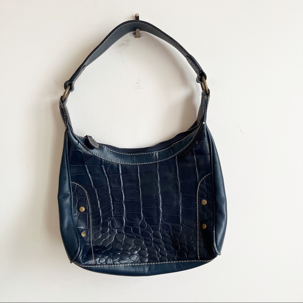 Wilson Leather Shoulder Bag Navy Blue Embossed Purse - Picture 1 of 10